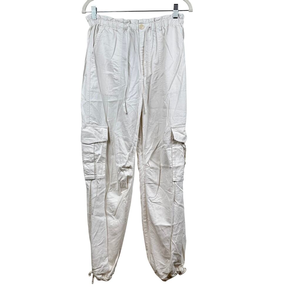 Abercrombie & Fitch Cargo Pants Drapey High Rise Drawstring Waist Cream Womens S